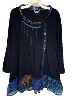 Joe Browns Women’s Tunic Top Floral plus office Fairy Witchy Artsy Layered Sz 4x